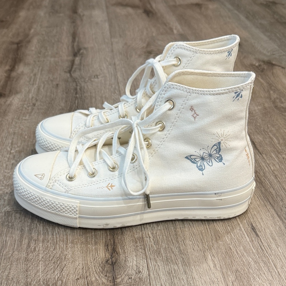 Converse cream High-Top Sneakers with Butterfly Design